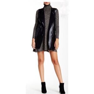 Max Studio Black Faux Leather and Suede Vest